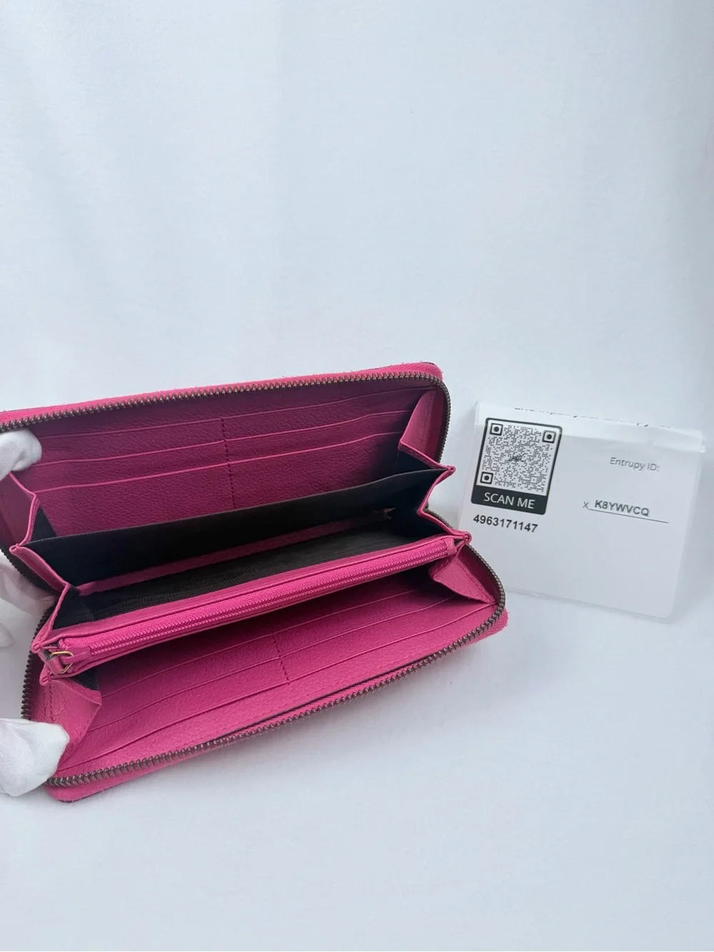 Authentic GUCCI Pink Leather Zip-Around Long Wallet with Signature Web Stripe